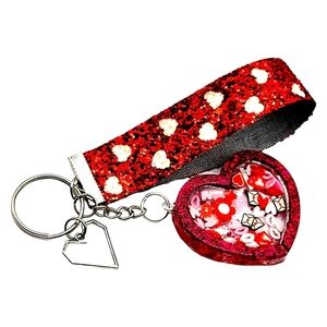 Red White Valentine Love Notes Hearts Confetti Hand Strap Keychain